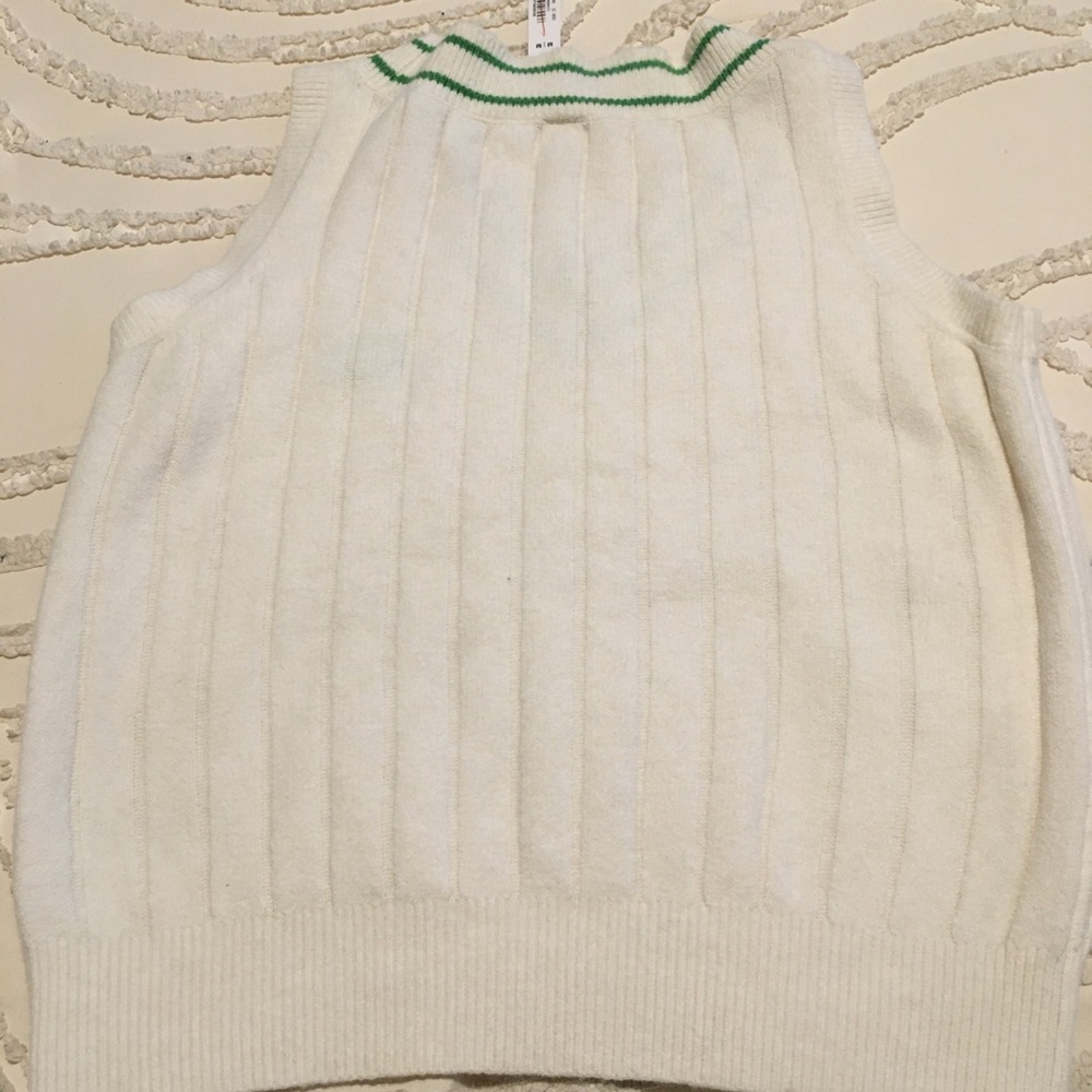 Victoria's Secret PINK Cream Cable Knit V-Neck Vest with Green Stripe - Picture 6 of 8